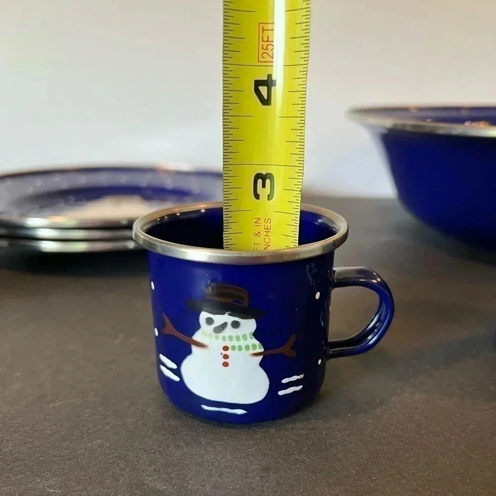 Golden Rabbit II Snowman Denise S. Harvey Blue Enamelware Lot Of (8) Eight
